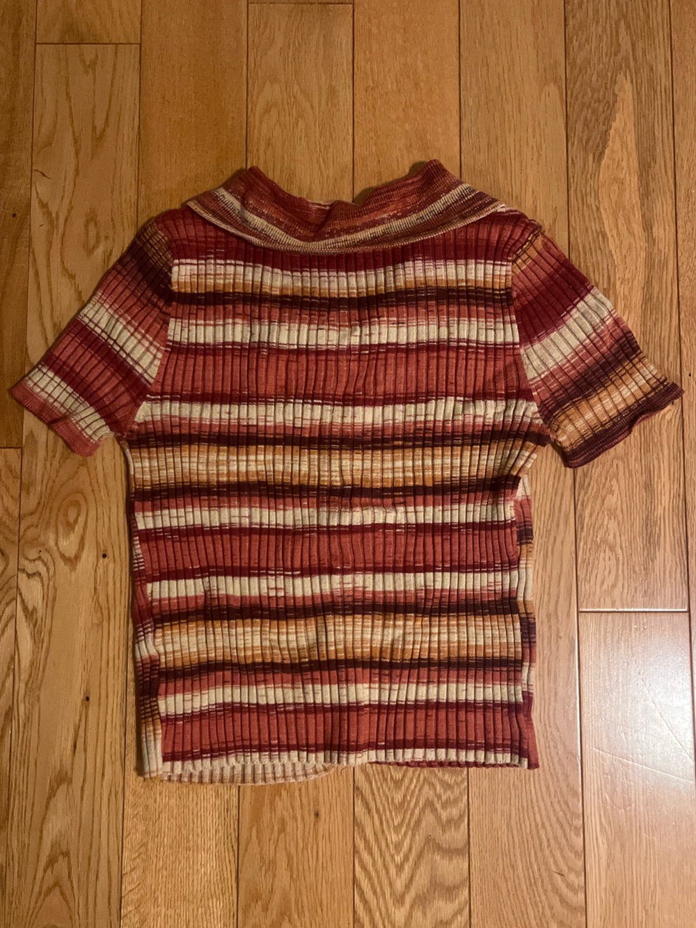 Urban Outfitters Red, Cream & Brown Striped Ribbed Button-Up Top - Picture 4 of 4